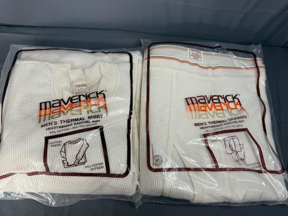 Vintage Maverick Thermal Long Johns Cotton NOS Sealed Size XL 1970s